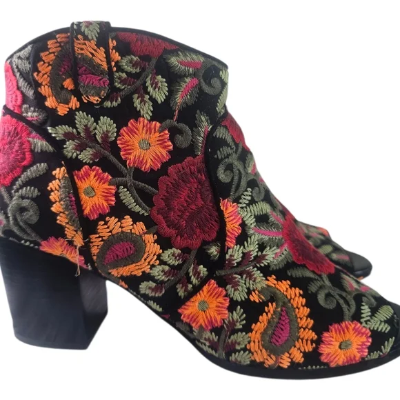 Crown Vintage Frankie Embroidered Open Toe Ankle Boot Shoe Size 11M - Picture 2 of 9